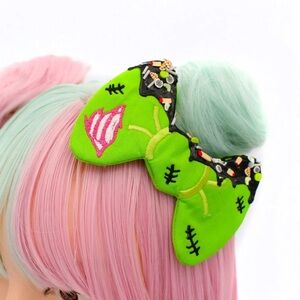Vibrant Green Bow Hair Clip with Embellishments